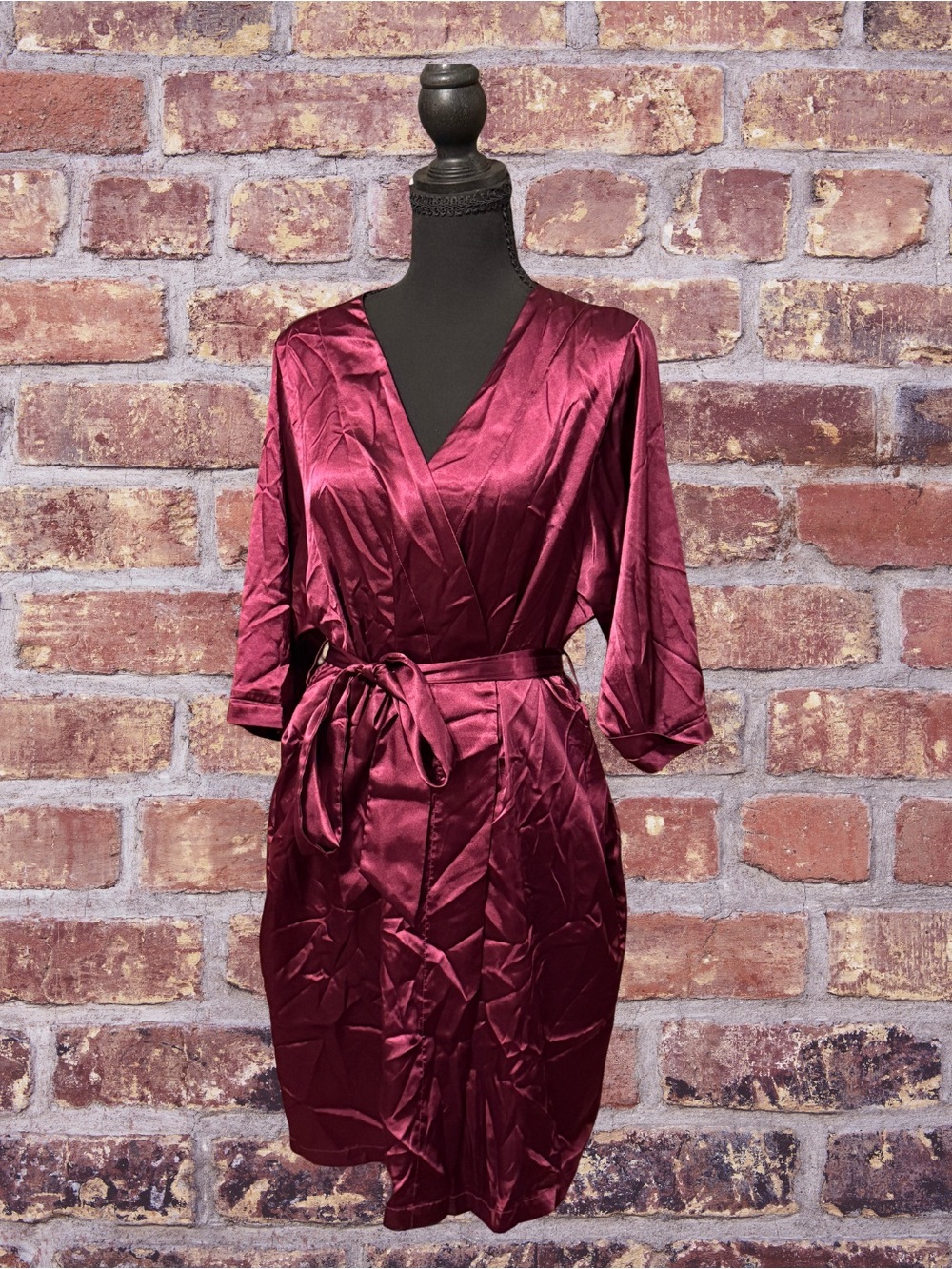 Satin Wrap Robe in Deep Wine